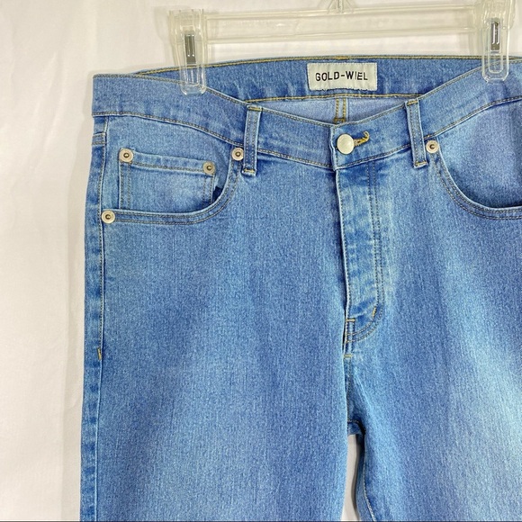 Gold-Wiel High Waisted Button Fly Light Wash Stretch Jeans * Long* - Picture 2 of 8